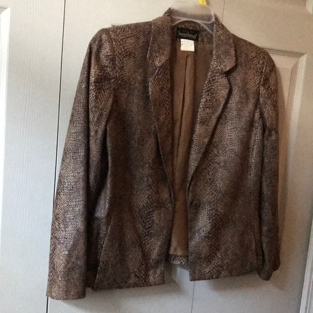 Womens Brown Snakeskin-Print Blazer Jacket